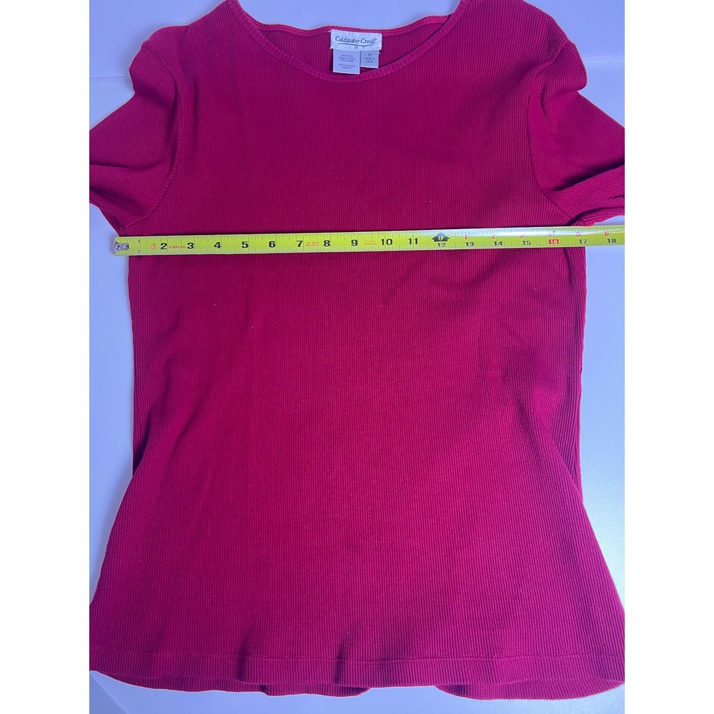 Coldwater Creek Red Ribbed 3/4 Sleeve Top Sequin Embellished Cuff Women's M‎ - Picture 6 of 8
